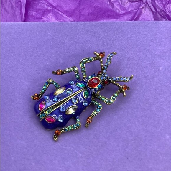 Royal Blue  Beetle Brooch with Gem Accents - Picture 2 of 3